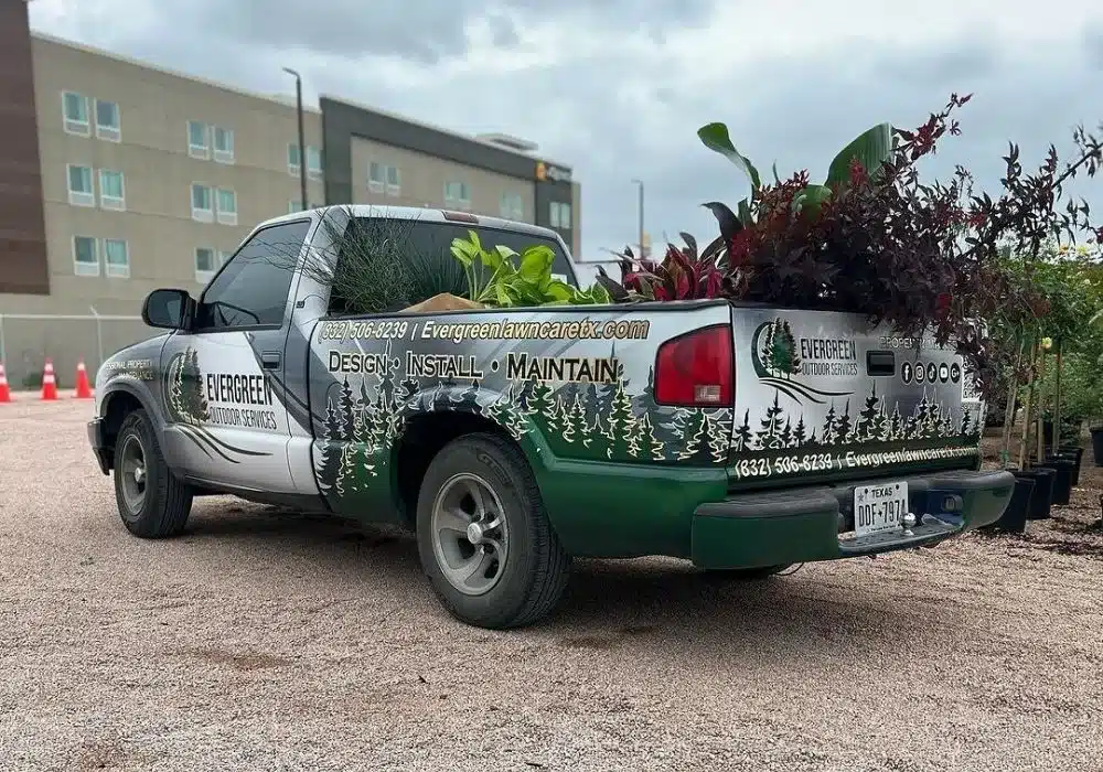 Plant s loaded up on small landscaping truck ready for a garden in kingwood texas